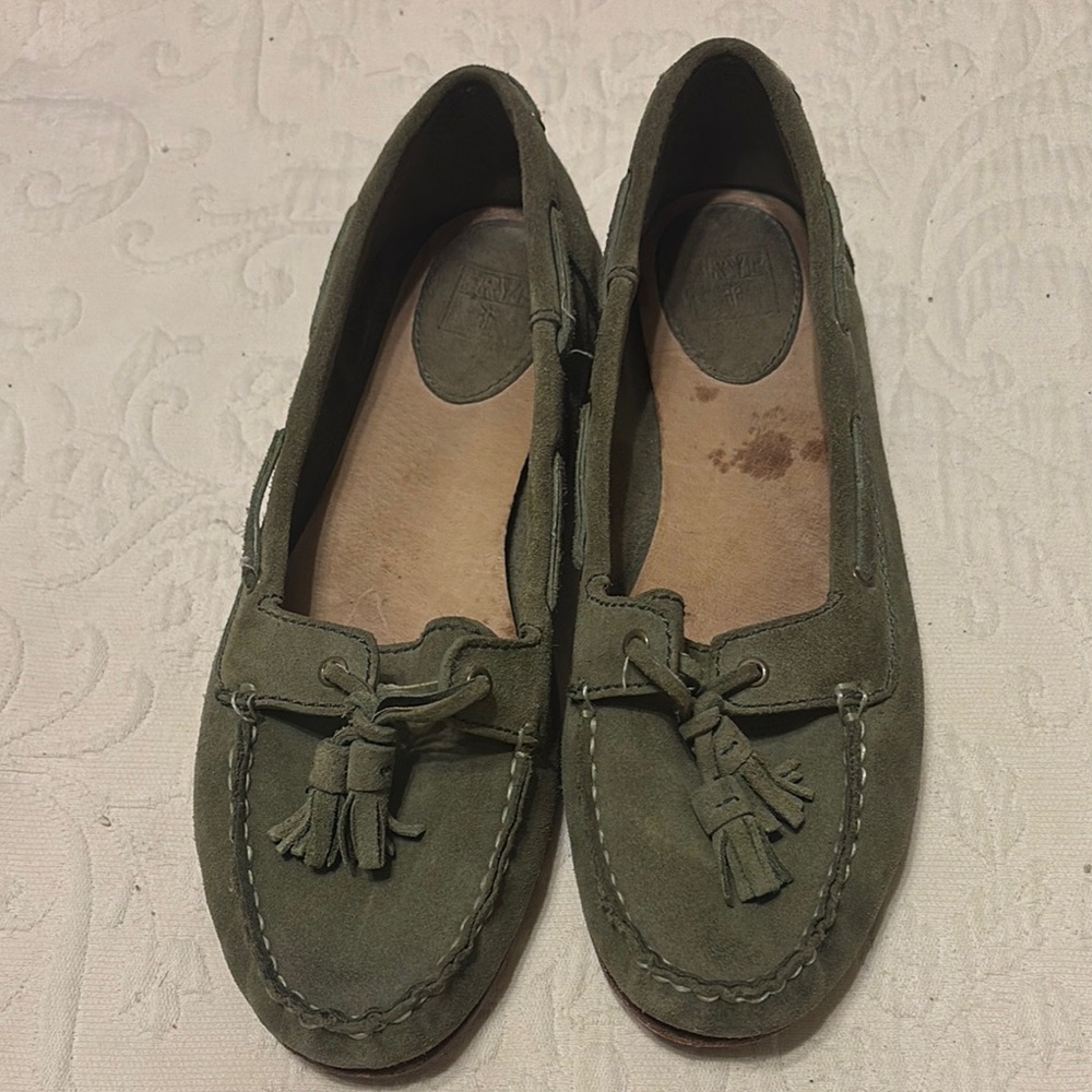 Frye Green Moccasin-Style Suede Shoes